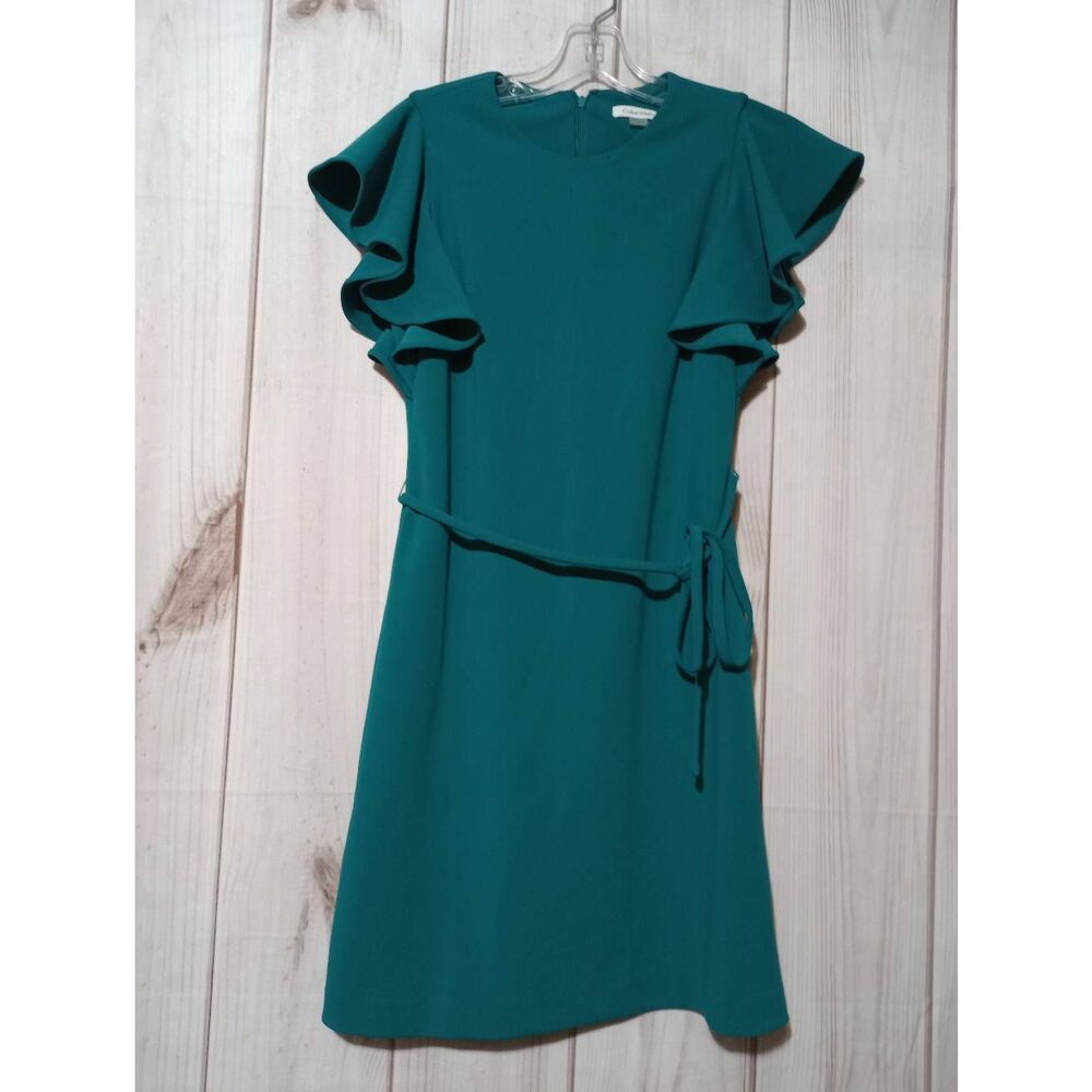 Calvin Klein Dress Ladies 4 Capped Sleeve Midi Turquoise